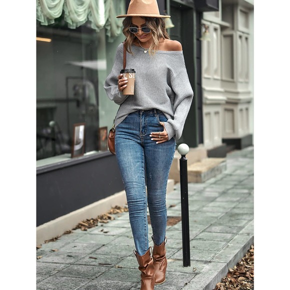 Dolman Sleeve Ribbed Knit Sweater brown - Picture 5 of 12